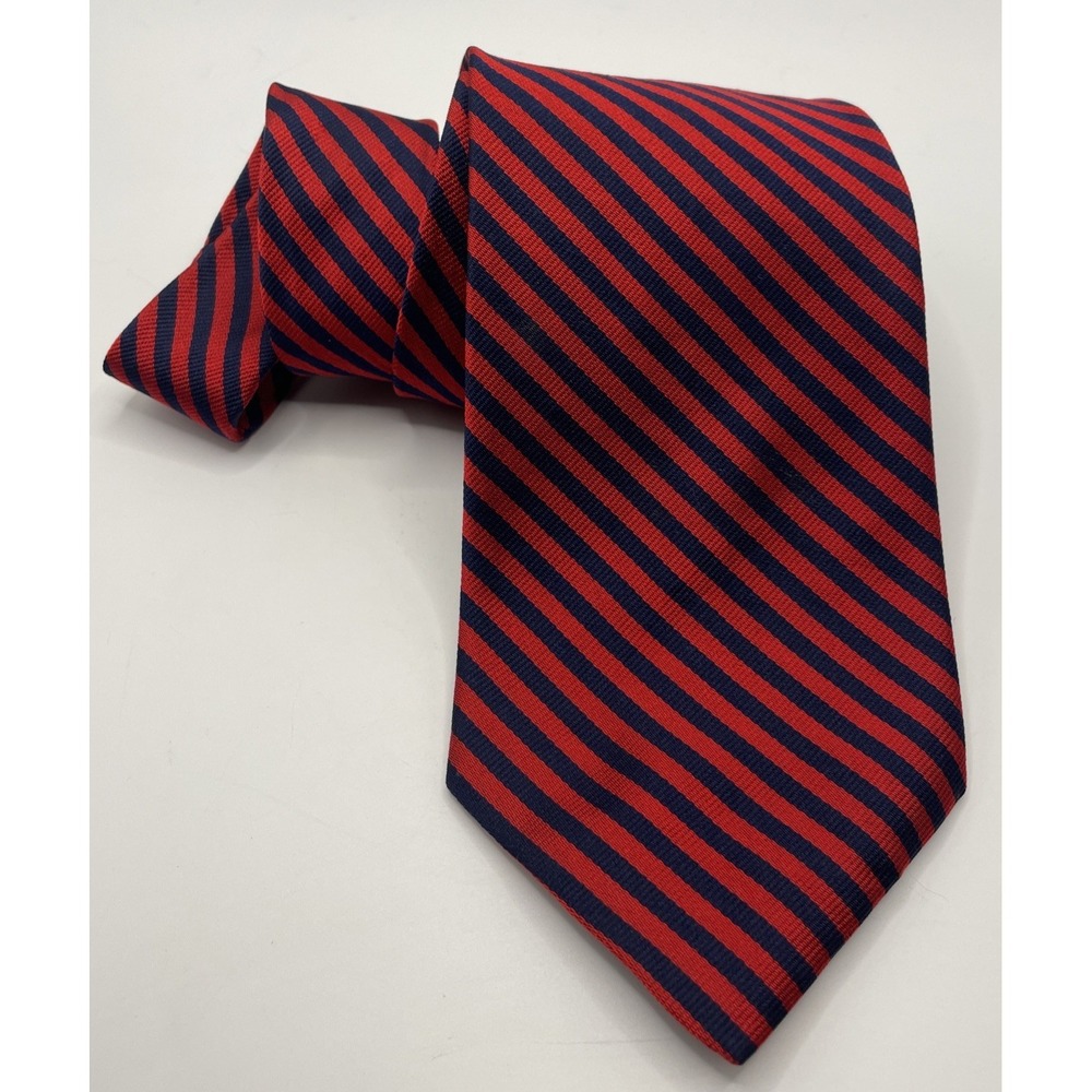 Lauren Ralph Lauren Tie Repp Stripe Necktie Blue Red Made USA Hand Finished VTG